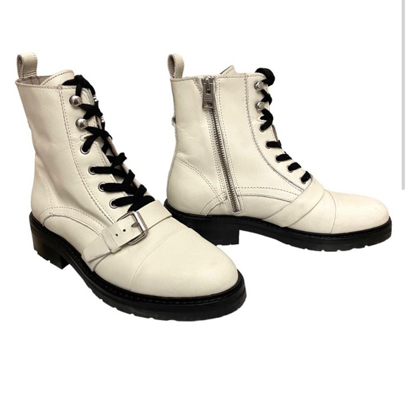 All Saints White Donita Leather Lace Up Combat Boots Size 7 - Picture 2 of 5